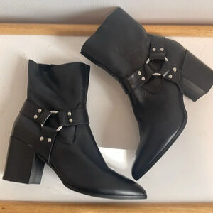 Steve Madden Jiffie Black Leather Moto Biker Boots Size 6.5